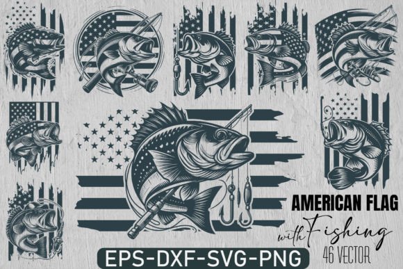 45 USA Flag Bass Fish Svg Bundle