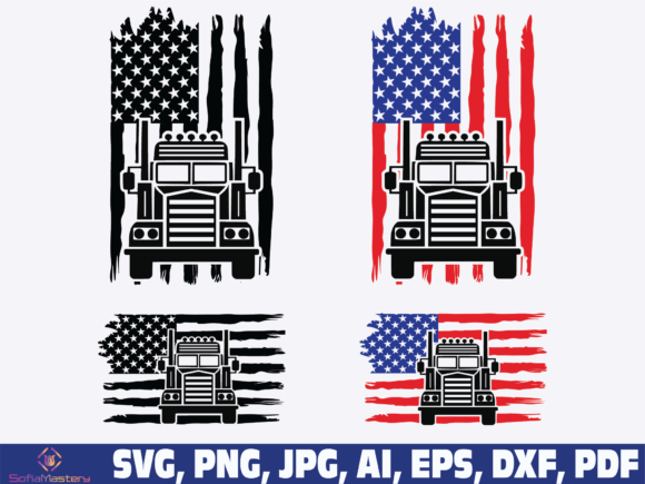 American Flag Trucker Graphics for Crafts