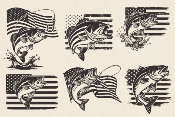Bass Fishing SVG Bundle with Flag Design