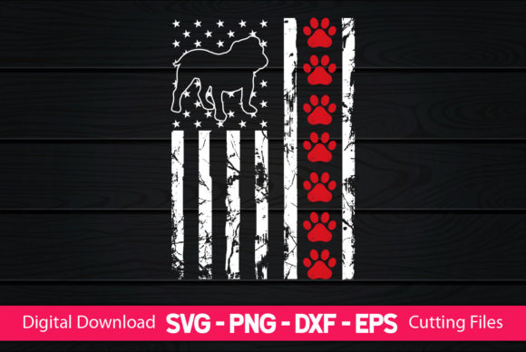 Bulldog Paw American Flag Graphics for Crafts