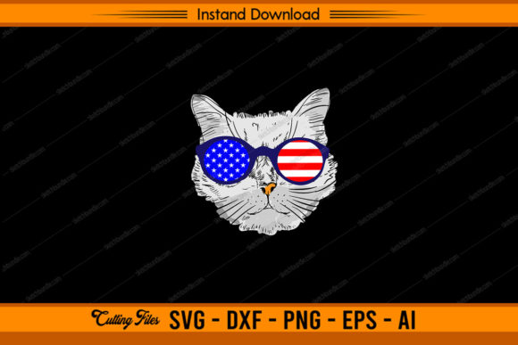 Cat Face with US Flag - Labor Day Graphics for Crafts