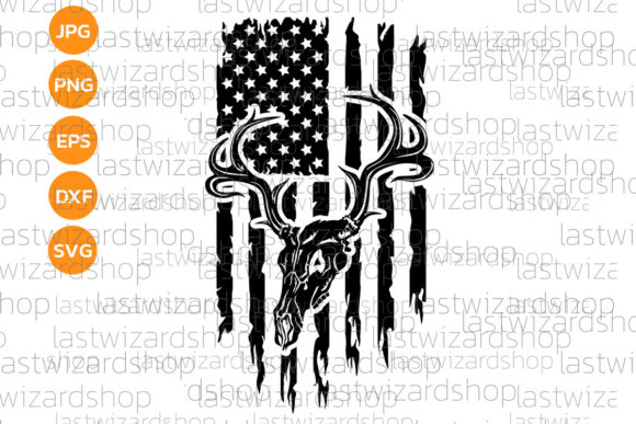Deer Skull Distressed American Flag SVG for Crafts & Graphics