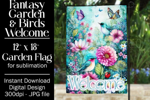 Fantasy Birds Garden Flag Sublimation 2 Graphics for Crafts