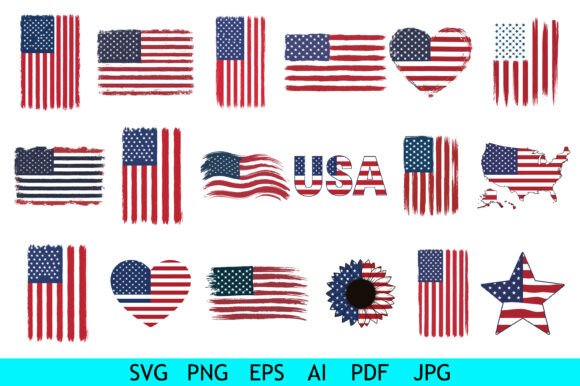 Grunge American Flag Brush Strokes Graphics for Crafts