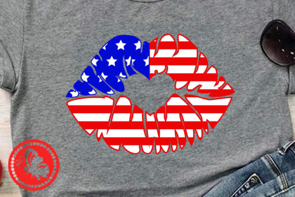 Kiss Lips USA Flag American Girl Shirt Graphics