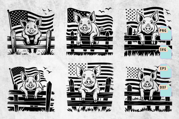 Patriotic Pig Flag SVG Bundle Graphics Crafts
