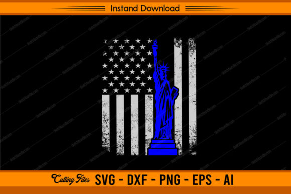 Statue of Liberty with US Flag Police Graphics for Crafts