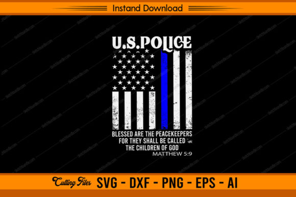 US Police With Distressed Flag Graphics for Crafts