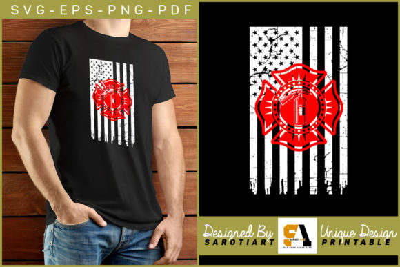 USA Flag Firefighter Graphics for Crafts
