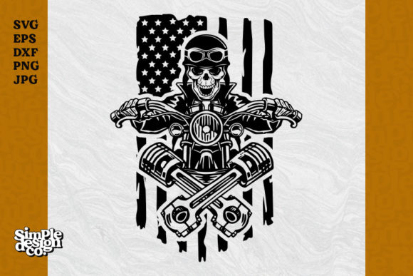 USA Flag Skull Biker Graphics for Crafts